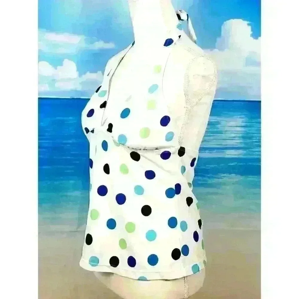 SONOMA Womans TANKINI Top Bathing WHITE POLKA DOT Swim Suit Tunic size 10